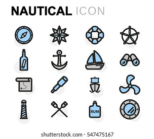 Vector flat nautical icons set on white background