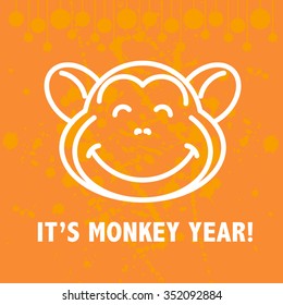 Vector flat new year 2016 congratulations and gift postcard design. Christmas present card template with cute monkey illustration. Also good for packaging and print design.