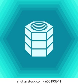 Vector flat nut icon on hexagonal background 