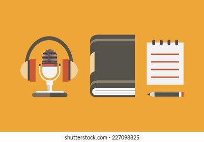 Vector flat objects for audio podcast - vector illustration 