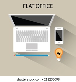 Vector flat office icons on brighten background