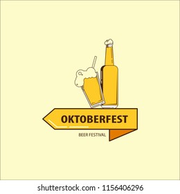 Vector flat oktoberfest logo illustration with a glass beer and bottle for beer festival. Oktoberfest logo icon.