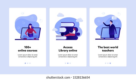 Vector flat online education step banner template. Illustration for university, courses, mooc, library, learning system. Concept of global access programs. Design for website, banner, poster, page