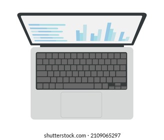 Vector flat opened laptop with infographic diagram screen isolated on white background