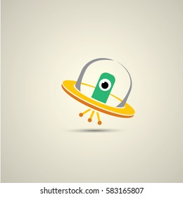 vector flat orange alien spaceship logo design template . cartoon ufo alien in space. funny flying saucer