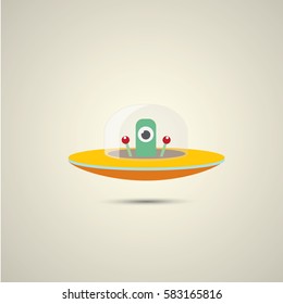 vector flat orange alien spaceship logo design template . cartoon ufo alien in space. funny flying saucer