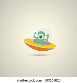 vector flat orange alien spaceship logo design template . cartoon ufo alien in space. funny flying saucer