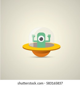 vector flat orange alien spaceship logo design template . cartoon ufo alien in space. funny flying saucer