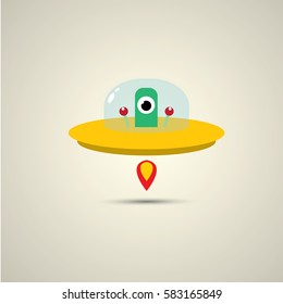 vector flat orange alien spaceship logo design template . cartoon ufo alien in space. funny flying saucer