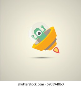 vector flat orange alien spaceship logo design template . cartoon ufo alien in space. funny flying saucer
