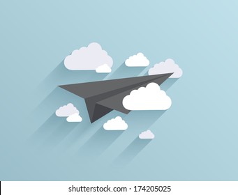 Vector flat origami airplane icon background. Eps10