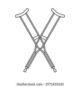 Vector flat outline crossed invalid crutch isolated on white background