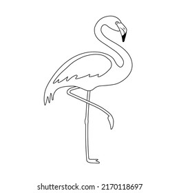 Flamingo de contorno plano vectorial aislado en fondo blanco