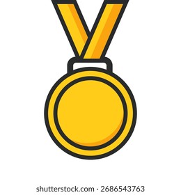 Ilustración del premio del icono de la medalla de oro del contorno plano del Vector