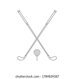 Vector flat outline golf ball and crossed stick isolated on white background