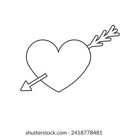 Vector flat outline heart with arrow isolated on white background