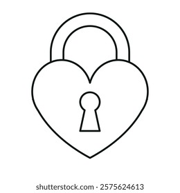 Vector flat outline heart lock isolated on white background