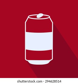 Vector flat outline icon of can of drink on the red background with shadow