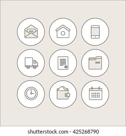 Vector flat outline icon set isolated on beige and white. Collection of web, communication and business concepts