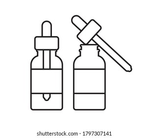 Vector flat outline oil essence bottle isolated on white background