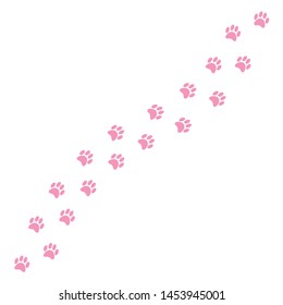 Vector flat outline pink cat dog steps foot print road isolated on white background 