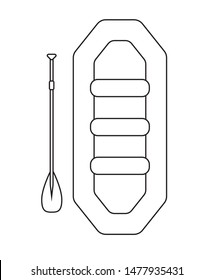 Vector flat outline rafting boat and paddle isolated on white background