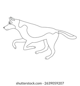 Vector flat outline running shepherd dog isolated on white background