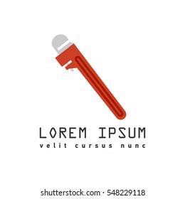 Vector flat outline style red pipe adjustable metal wrench icon