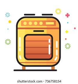 Vector flat outlined cartoon comic style illustration of the oven. Household kitchen equipment color icon isolated on white
