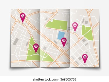 Vector Flat Paper City Map Lying Open, Top View