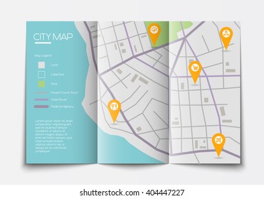 Vector Flat Paper City Map Lying Open, Top View, Abstract Map With Legend