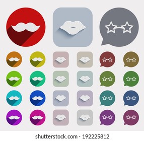 Vector flat party icons set. circle and square variants