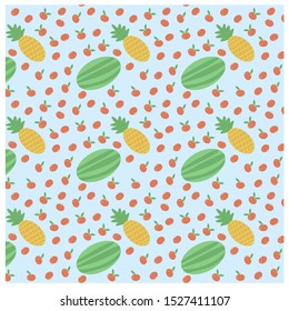Vector flat pattern of fruits, berries, which included apples, pineapple and watermelon. It can be used as a background or separate object to works with the appropriate context.
