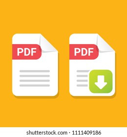 vector flat PDF file icon and vector pdf download icon set isolated on orange background. Vector document or presentation icon design template for web site or mobile app