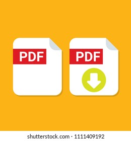 vector flat PDF file icon and vector pdf download icon set isolated on orange background. Vector document or presentation icon design template for web site or mobile app