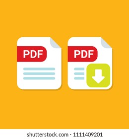 vector flat PDF file icon and vector pdf download icon set isolated on orange background. Vector document or presentation icon design template for web site or mobile app