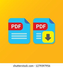 vector flat PDF file icon and vector pdf download icon set isolated on orange background. Vector document or presentation icon design template for web site or mobile app