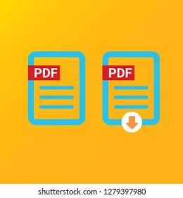 vector flat PDF file icon and vector pdf download icon set isolated on orange background. Vector document or presentation icon design template for web site or mobile app