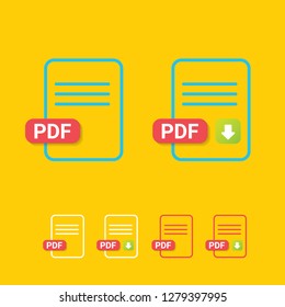 vector flat PDF file icon and vector pdf download icon set isolated on orange background. Vector document or presentation icon design template for web site or mobile app