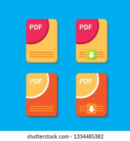 vector flat PDF file icon and vector pdf download icon set isolated on blue background. Vector document or presentation icon design template for web site or mobile app 