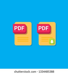 vector flat PDF file icon and vector pdf download icon set isolated on blue background. Vector document or presentation icon design template for web site or mobile app 