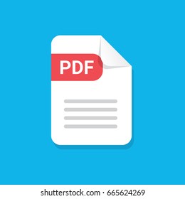 vector flat PDF file icon isolated on blue background. Vector document or presentation icon design template for web site or mobile app