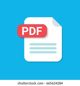 vector flat PDF file icon isolated on blue background. Vector document or presentation icon design template for web site or mobile app