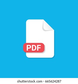 vector flat PDF file icon isolated on blue background. Vector document or presentation icon design template for web site or mobile app