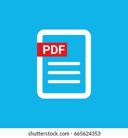 vector flat PDF file icon isolated on blue background. Vector document or presentation icon design template for web site or mobile app