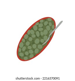 Vector flat pea dish illustration. Hand drawn top view pea dish
