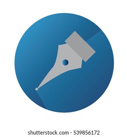 Vector Flat Pen Sign With Long Shadow And Blue Button