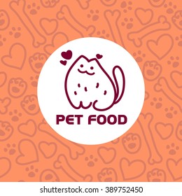 Vector flat pet. Dog, cat simple icon. Pet shop logo, animal goods store, pet food logo brand design. Pet center insignia. Kid shop logo. Seamless pattern.