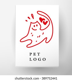 Vector flat pet logo. Dog, cat simple icon. Pet shop logo, animal goods store, pet food logo brand design. Pet center insignia. Kid shop logo.