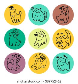 Vector flat pet logo. Dog, cat simple icon. Pet shop logo, animal goods store, pet food logo brand design. Pet center insignia. Kid shop logo.